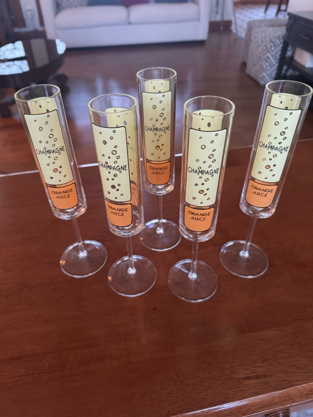 CHAMPAGNE YELLOW/ORANGE MIMOSA INSTRUCTION FLUTES/ STEMS NEW VHTF